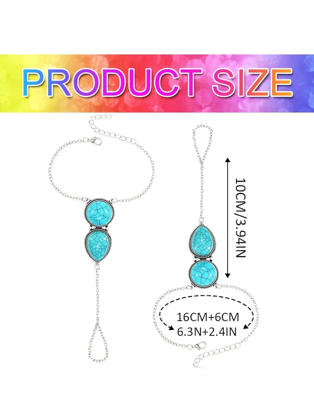 Anthropologie Turquoise and Silver color Hand Chain & Ring Set